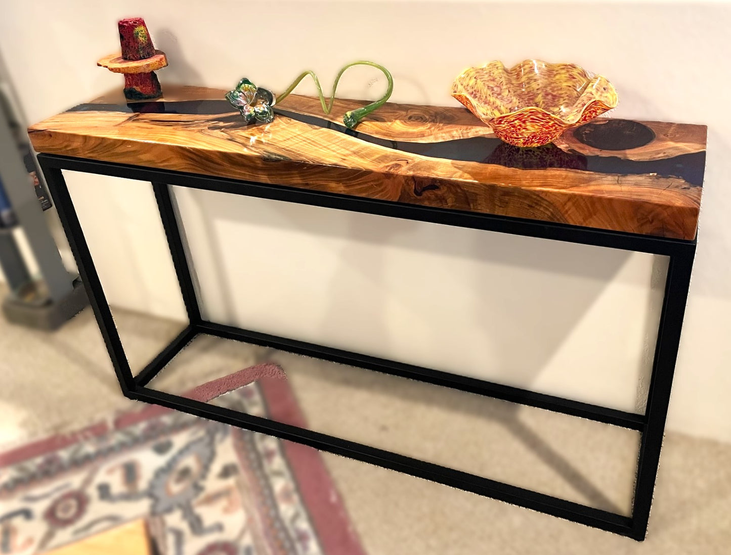 Salvaged Cherry and Blue River Epoxy Sofa/Console Table/Limited Edition